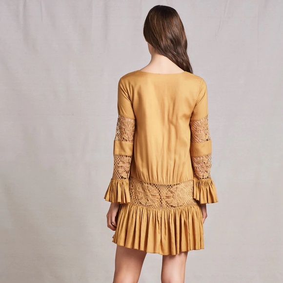 Revolve x Tularosa Boho Lace Ruffle Tiered Berkley Saffron Mini Dress - Picture 2 of 9